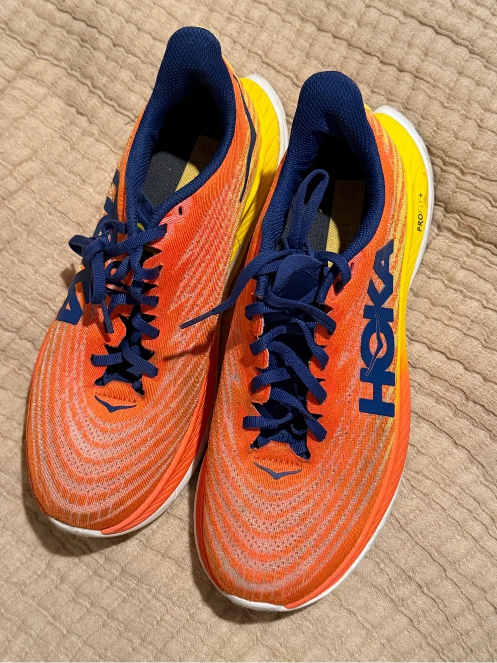 Hoka Men's Orange, Yellow & Navy Lightweight Running Shoes